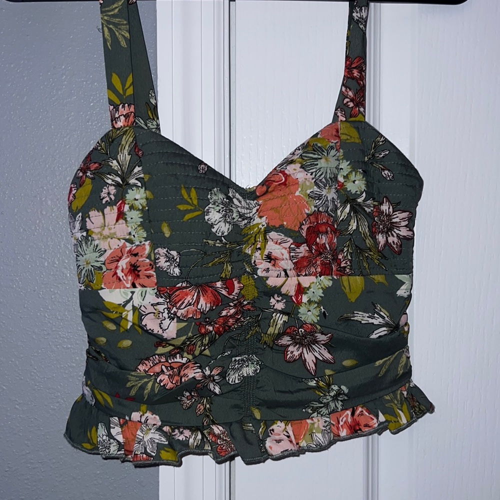 Green Floral Cropped/Tank Top | Size XS